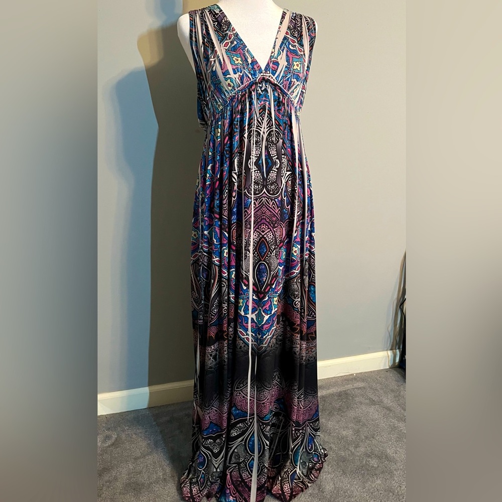One World Live and Let Live long dress, rhinestones on neckline, v-neck